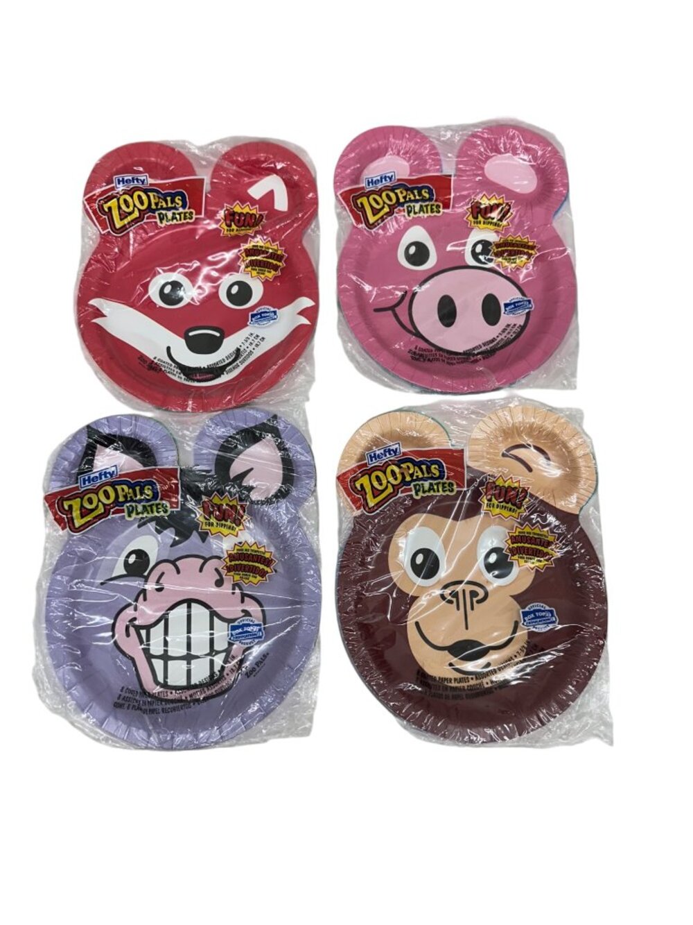 VTG Hefty Zoopals Animal Paper Plates Fox Pig Monkey Zebra NEW Sealed 8ct X 4